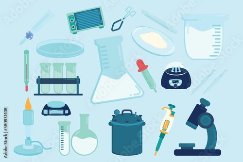 Set of Chemistry Laboratory Equipment Simple Flat Design Illustration