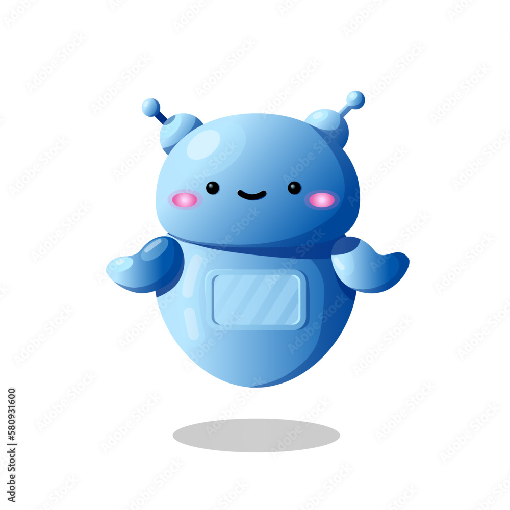 Naklejka premium Cute vector character. Blue futuristic robot. Assistant for communication. Artificial intelligence technology bot