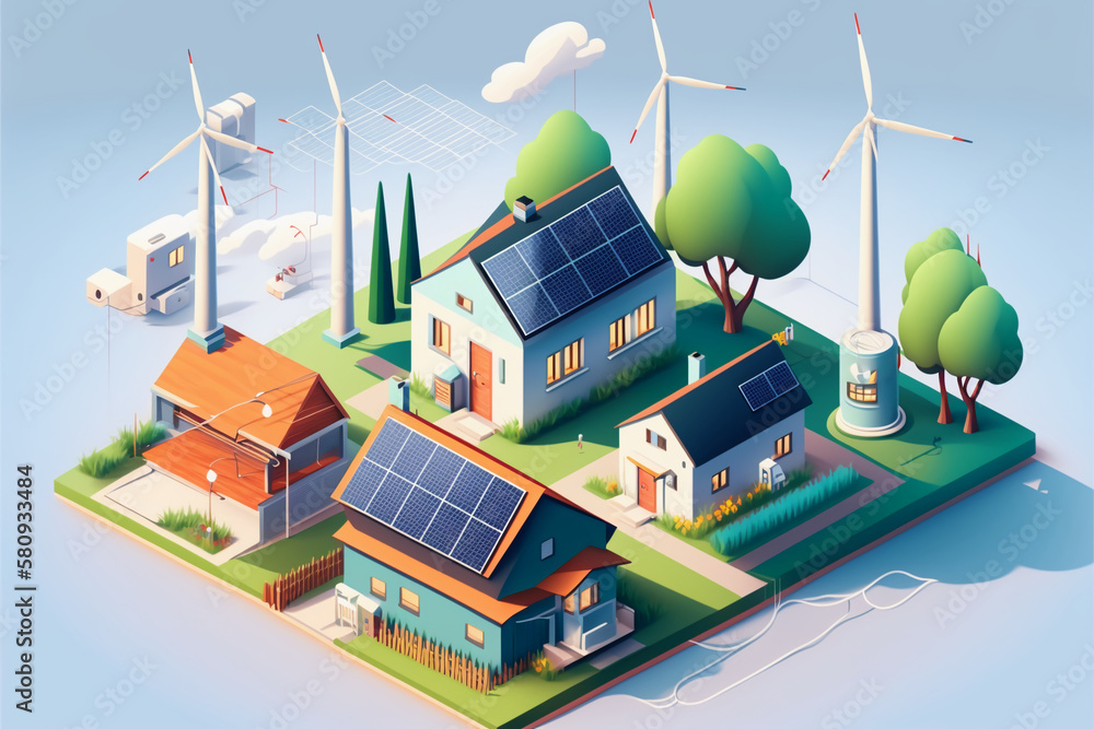 Curated visual reference: Fresh Look at Battery Energy Storage With House Photovoltaic Solar Panels Plant Wind