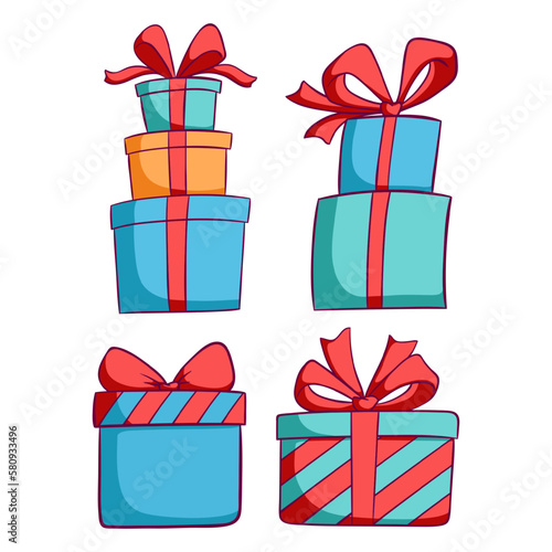 set of gift box drawing on white background