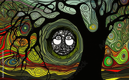 The Psychedelic Swamp by Stanley Donwood, stained glass, Generative AI photo