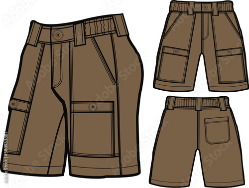 short fashion flat sketch template, Bermuda Shorts Template, Vector Illustration of pant, Men's fashion shorts front and back view