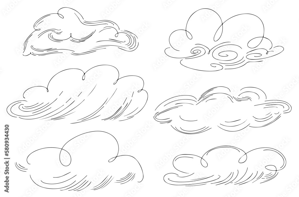 Set of vector clouds drawn in doodle style. Set of vector clouds drawn in doodle style.