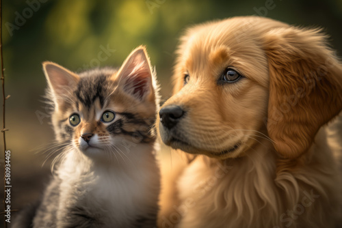 Cute puppy and kitten go on an adventure