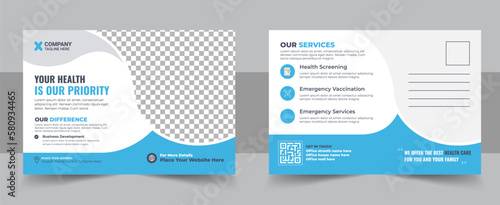 Health care, dental care medical postcard template, Minimal and creative medical postcard template design, vector medical postcard layout