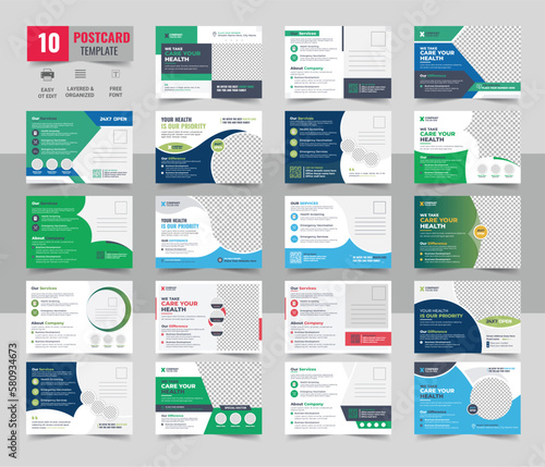 Health care, dental care medical postcard template bundle, Medical & healthcare postcard flyer template.
