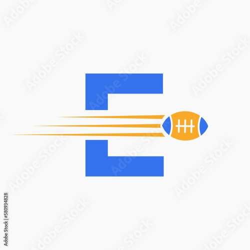 Letter E Rugby, Football Logo Combine With Rugby Ball Icon For American Soccer Club Symbol
