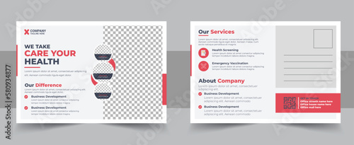 Health care, dental care medical postcard design, Medical and healthcare postcard flyer template