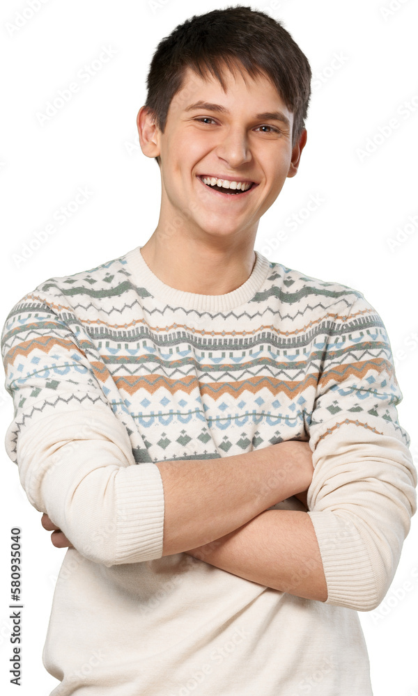 Portrait of handsome young man smiling and looking at camera isolated on white Portrait of handsome young man smiling and looking at camera isolated on white