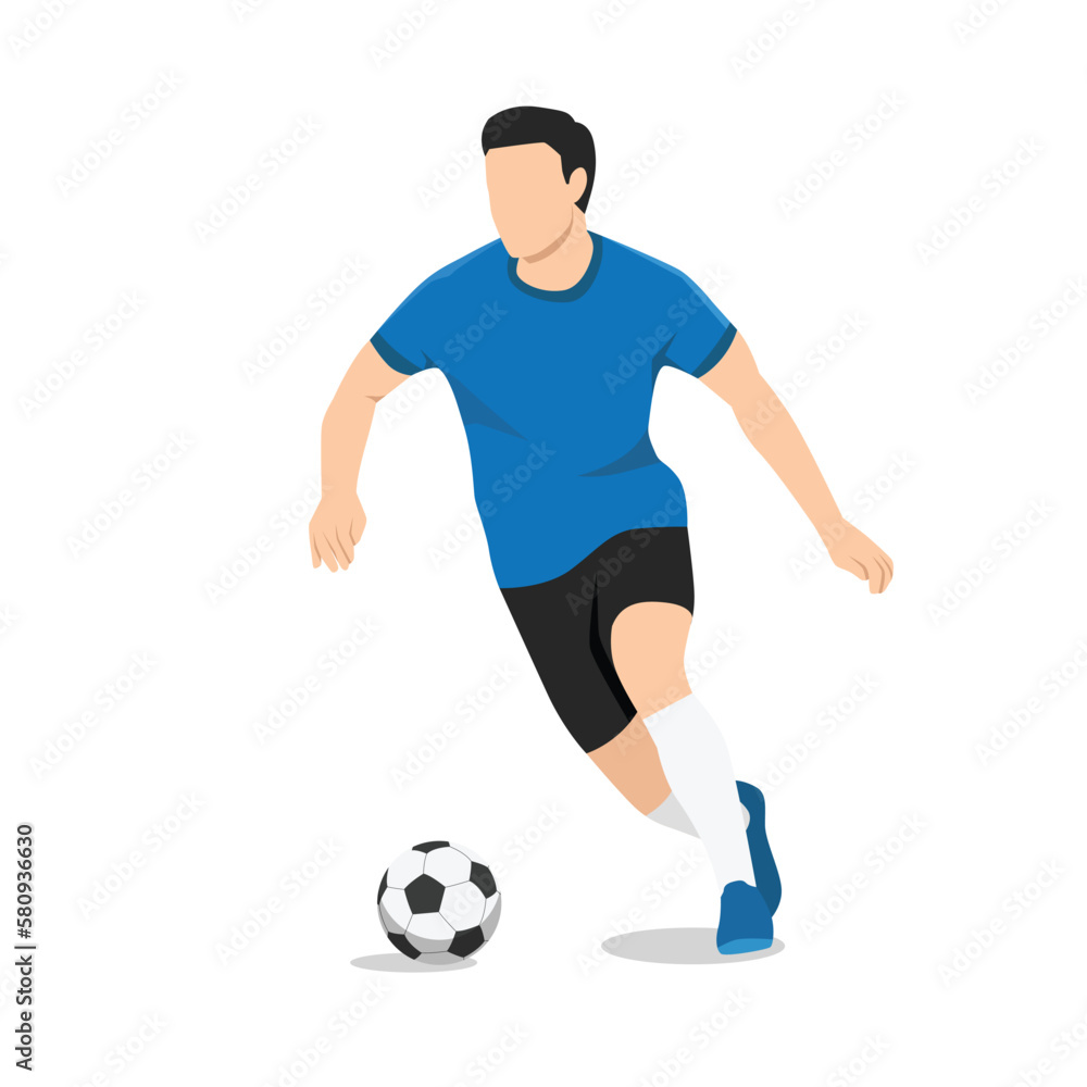 Man Dribble ball with futsal, football, or soccer player vector. Flat vector illustration isolated on white background