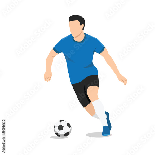 Man Dribble ball with futsal, football, or soccer player vector. Flat vector illustration isolated on white background