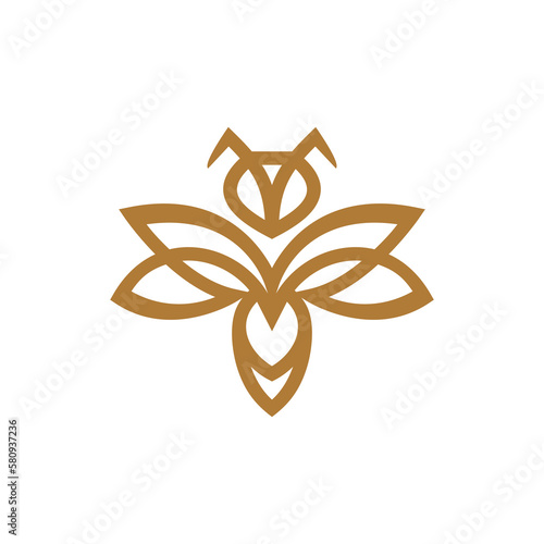 simple golden bee line icon logo vector design, modern animal logo pictogram design of beautiful abstract insect