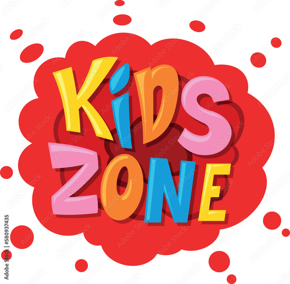 Kids zone sign red bubble with splash child entertainment badge vector flat illustration