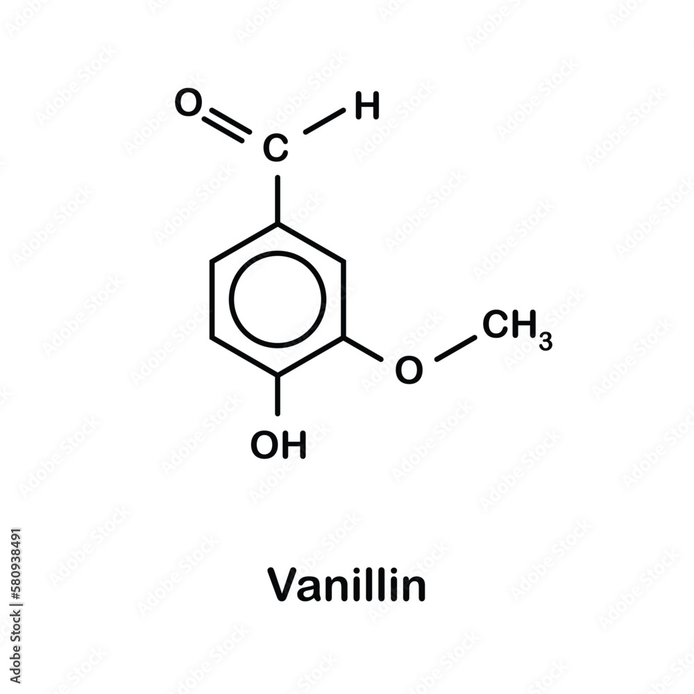 Chemical structure of Vanillin. Chemical molecular formula vector illustration. Vector EPS 10. Chemical structure of Vanillin. Chemical molecular formula vector illustration. Vector EPS 10.