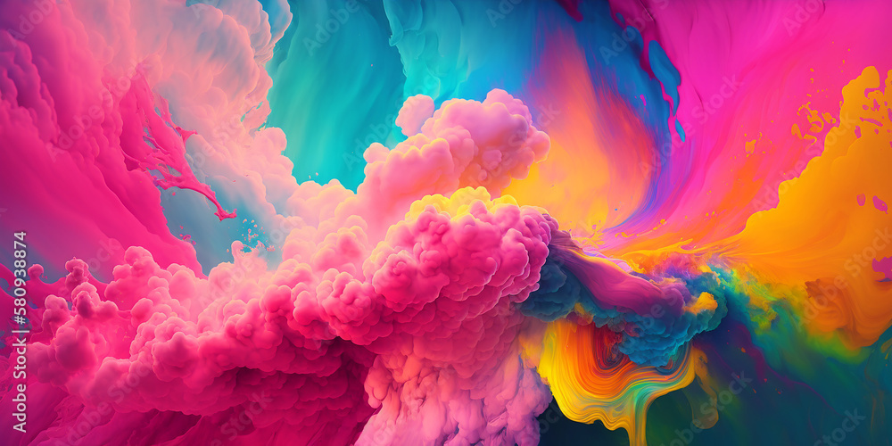 Abstract paint texture in a rainbow of hues on a pink backdrop with Generative AI technology Abstract paint texture in a rainbow of hues on a pink backdrop with Generative AI technology