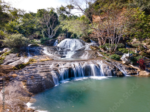 Fototapeta Naklejka Na Ścianę i Meble -  Thuong hamlet, Thach Thanh commune, Thanh Hoa province, Vietnam - see stunning photos of May waterfall, this waterfall has nine floors and is very popular with tourists everywhere
