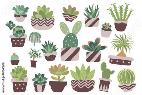 Set of Succulent Cactus Plant Simple Hand Drawn Icon