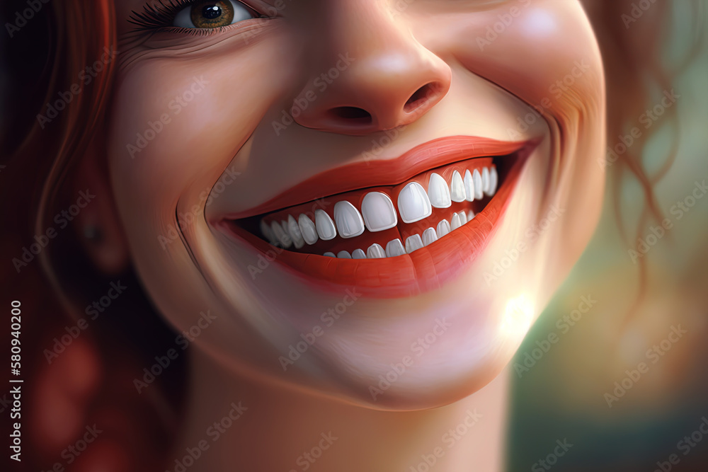 A beaming smile with impeccable teeth captured in close-up. AI-Generated A beaming smile with impeccable teeth captured in close-up. AI-Generated