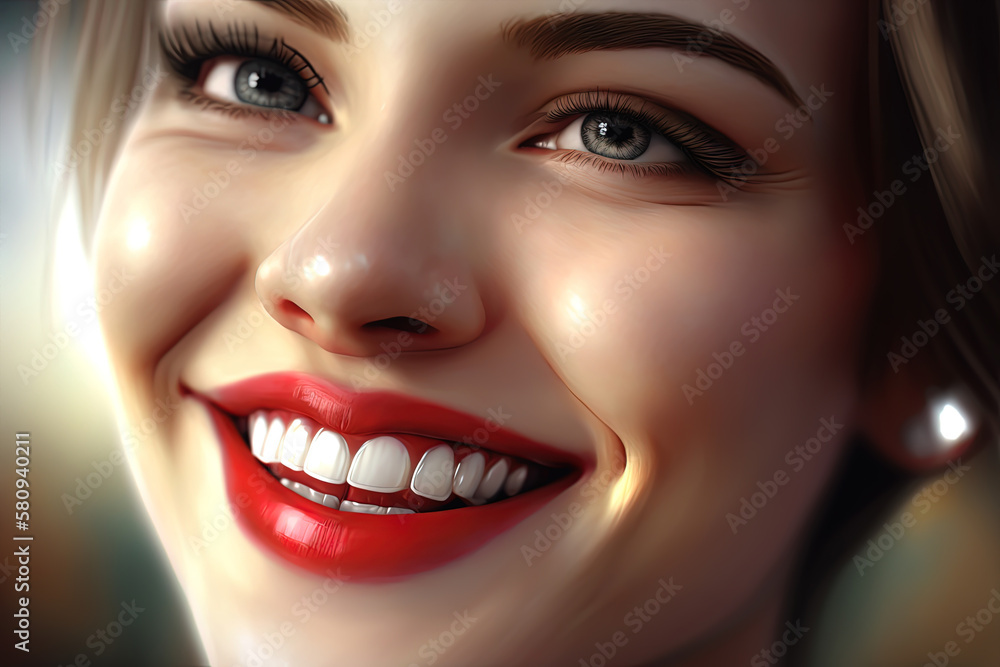 A beaming smile with impeccable teeth captured in close-up. AI-Generated A beaming smile with impeccable teeth captured in close-up. AI-Generated
