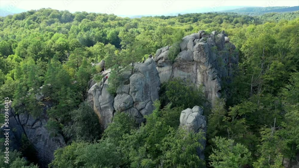 Carpathians Mountains, Ukraine, Aerial view to Dovbush Rocks Carpathians Mountains, Ukraine, Aerial view to Dovbush Rocks