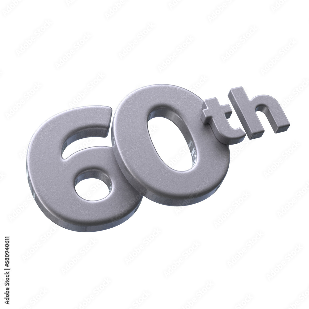 Number 60th 3D render with silver color Number 60th 3D render with silver color