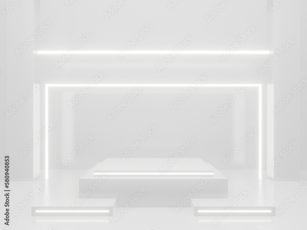 custom made wallpaper toronto digital3D White Sci-Fi product display mockup. Scientific background with white neon lights.