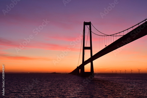 Fototapeta Naklejka Na Ścianę i Meble -  Bridge sunset big belt modern denmark nyborg korsor bridge