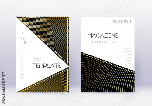 Triangle cover design template set. Gold abstract