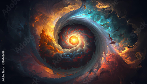 A swirling cosmic explosion of the birth of a star. digital art illustration. generative AI.