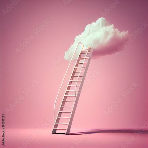 Stairs leading up to a white fluffy cloud - generative ai