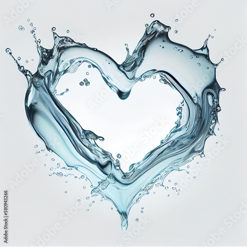 Abstract water heart design element, water flowing and splashing in heart shape - Generative AI