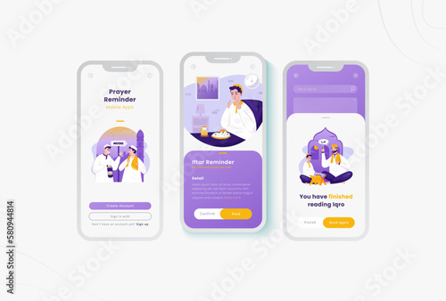 Islamic Ramadan illustration on UI screen onboard design