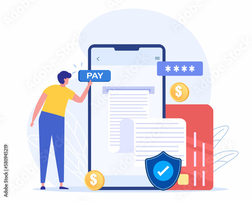 pay bills tax online receipt via mobile phone, concept of mobile payment, shoping, banking.