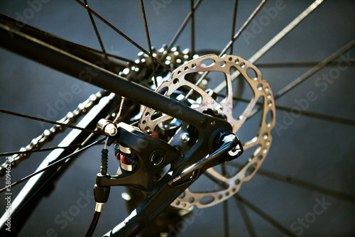 High angle close-up of bicycle wheel photo