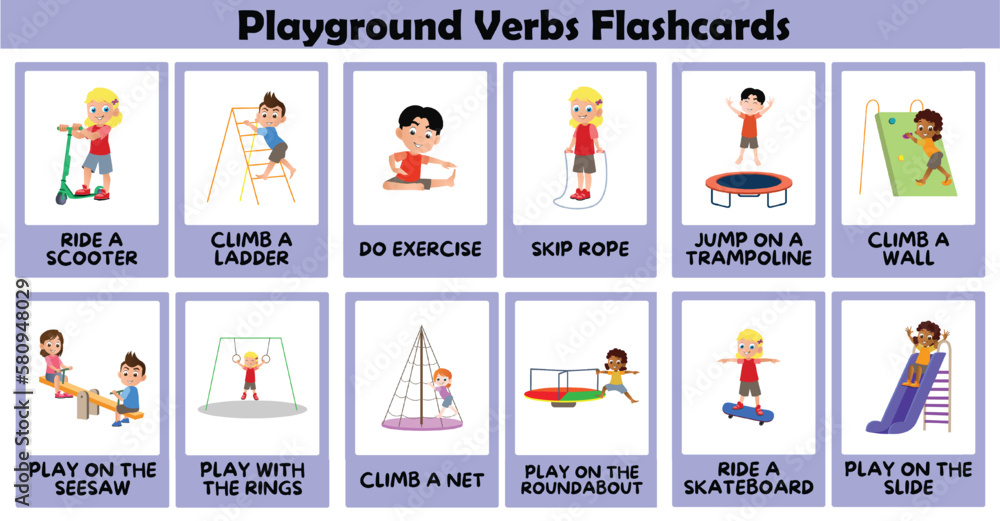 Playground Verbs Flashcards Kids Learning Flashcards Learning Content