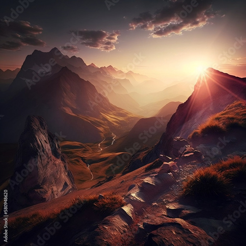 "A breathtaking sunrise over the high mountains of the Alps."