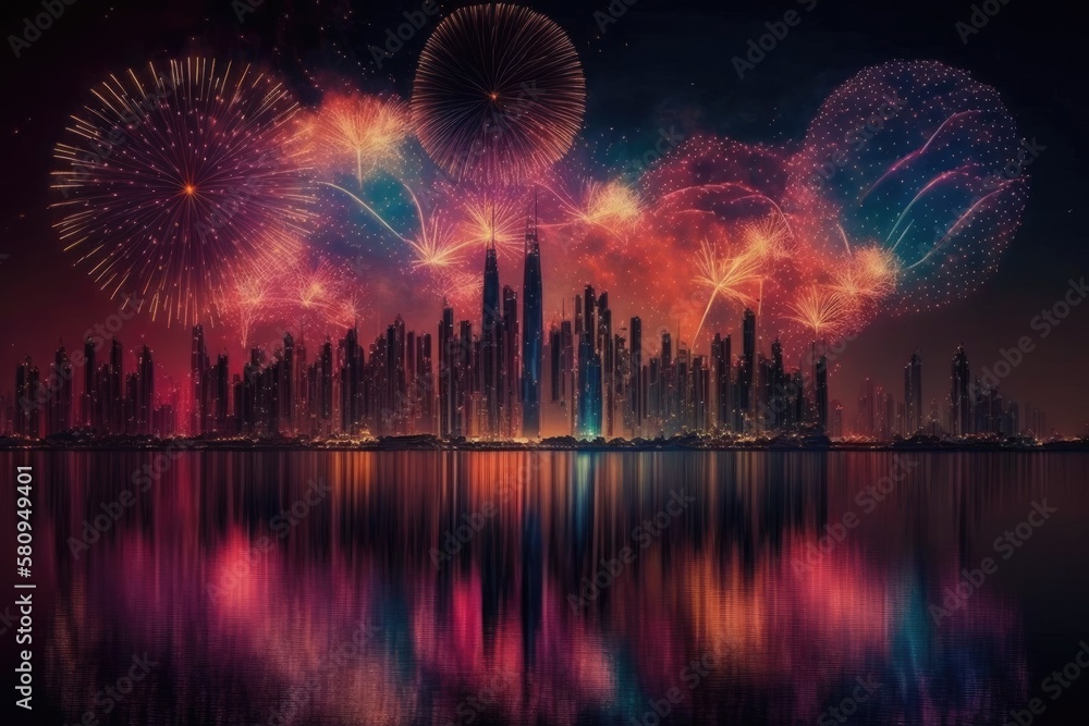 Dubai, United Arab Emirates, displays fireworks for the new year. Generative AI