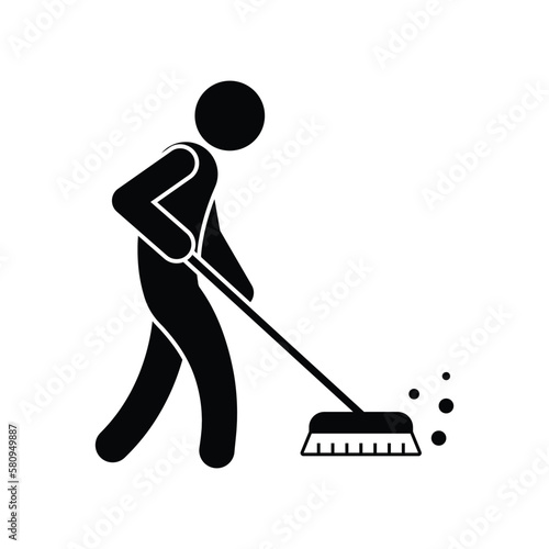 Man cleaning icon design. Volunteer man sweeping icon. Man with a broom vector icon. isolated on white background. vector illustration