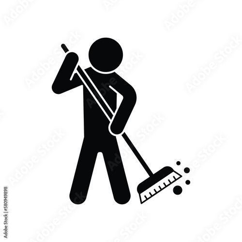 Man cleaning icon design. Volunteer man sweeping icon. Man with a broom vector icon. isolated on white background. vector illustration