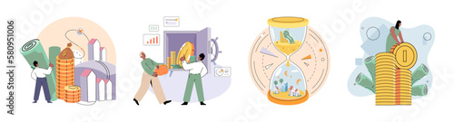 Planning successful money investment, savings and deposit big set. Calculating budget, analyzing finance report with business chart. Accounting concept. Financial advisor planning investment strategy