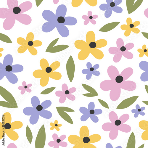 Cartoon spring flowers. Great for fabric or wrapping paper