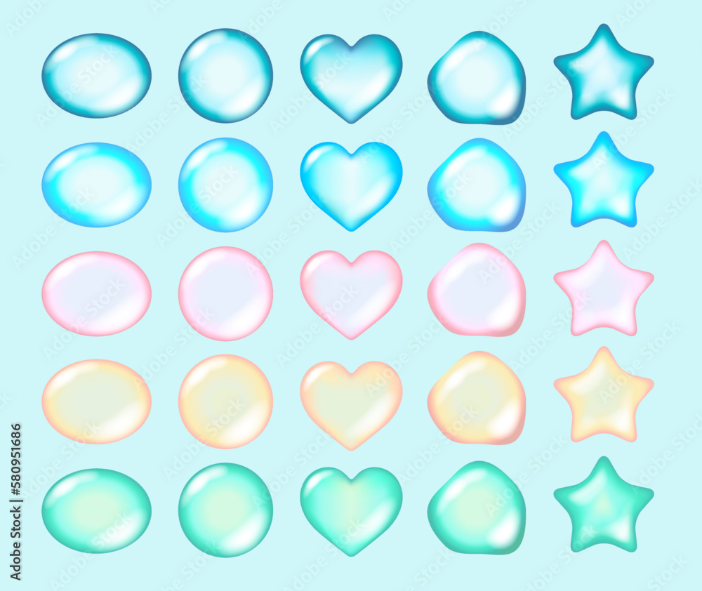 set of waterdrops, lens, transparent shapes set of waterdrops, lens, transparent shapes