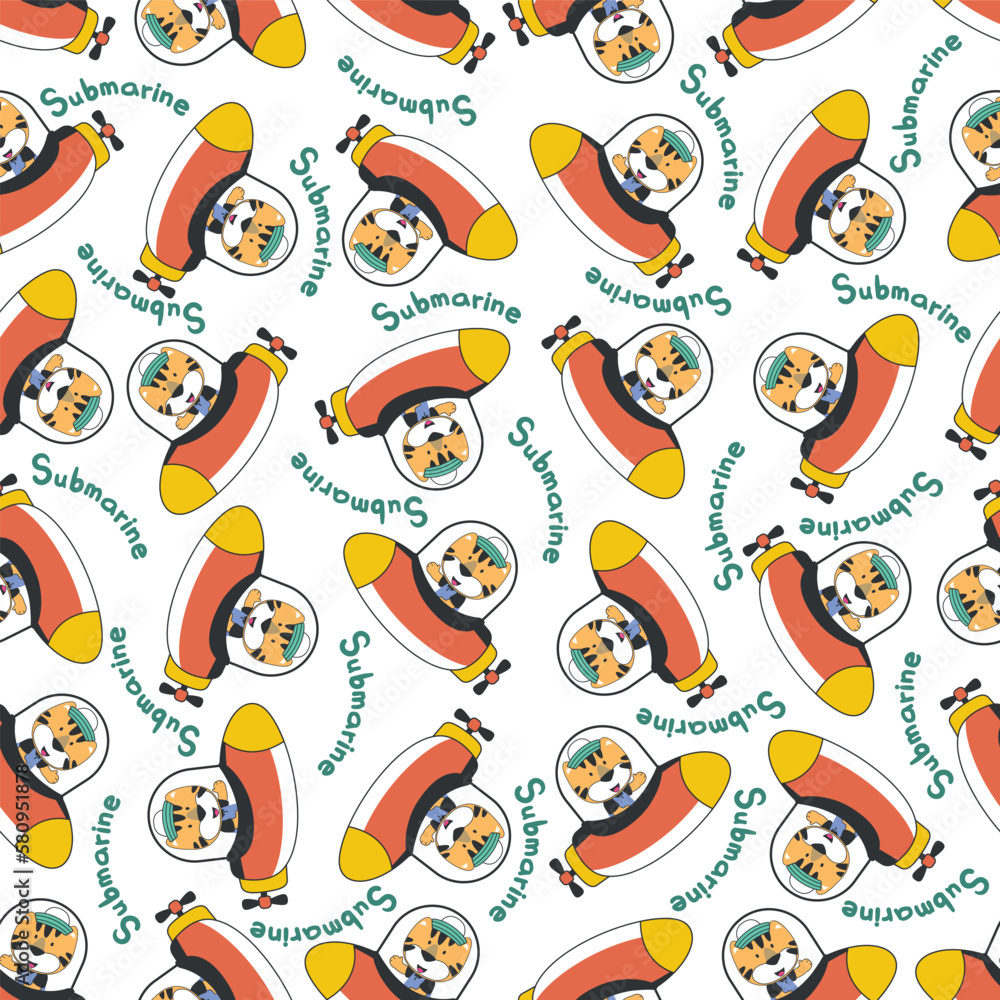 Seamless pattern of submarine with cute sailor under sea. Cute Marine pattern for fabric, baby clothes, background, textile, wrapping paper and other decoration. Seamless pattern of submarine with cute sailor under sea. Cute Marine pattern for fabric, baby clothes, background, textile, wrapping paper and other decoration.