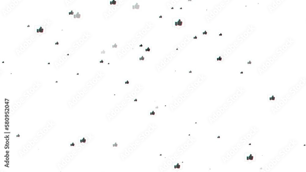 Glitched Thumbs Up, SNS Like button icons Swirling on white background. Social Networking Like or Love Button, short-form video, viral dance or music SNS concept. 4K Motion Graphics video Glitched Thumbs Up, SNS Like button icons Swirling on white background. Social Networking Like or Love Button, short-form video, viral dance or music SNS concept. 4K Motion Graphics video