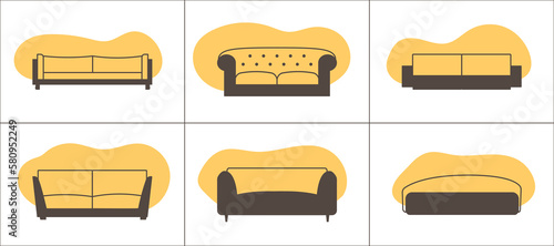 Divan outline icons set. Vector illustration.