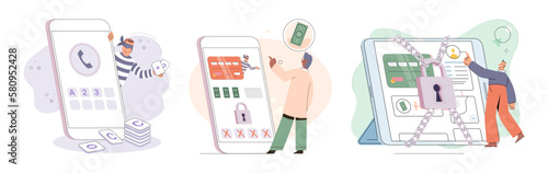 Hacker activity. Hacking computer. Phishing account, steal data, cyber attack. Stealing password. Cyber crime, theft personal information, cyber security spy access. Internet fraud scenes set metaphor