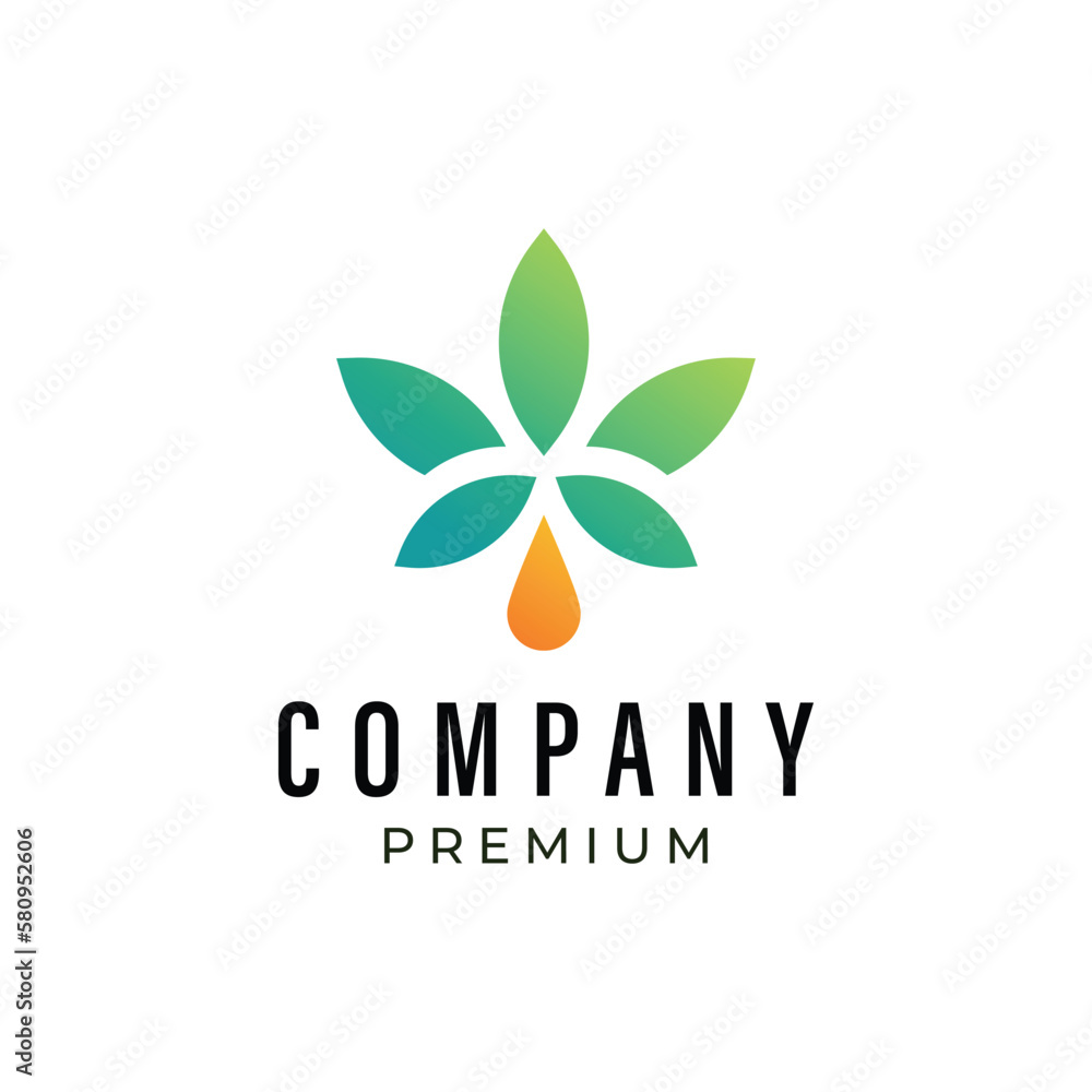 Green cannabis leaf logo with oil drop Green cannabis leaf logo with oil drop