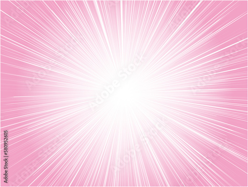 強烈な光を放つ太陽光線_淡い集中線背景_ピンク