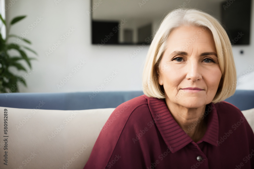 Depressed lonely fat woman in casual cloth sitting on couch at home. Generative ai Depressed lonely fat woman in casual cloth sitting on couch at home. Generative ai