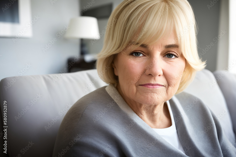 Depressed lonely fat woman in casual cloth sitting on couch at home. Generative ai Depressed lonely fat woman in casual cloth sitting on couch at home. Generative ai